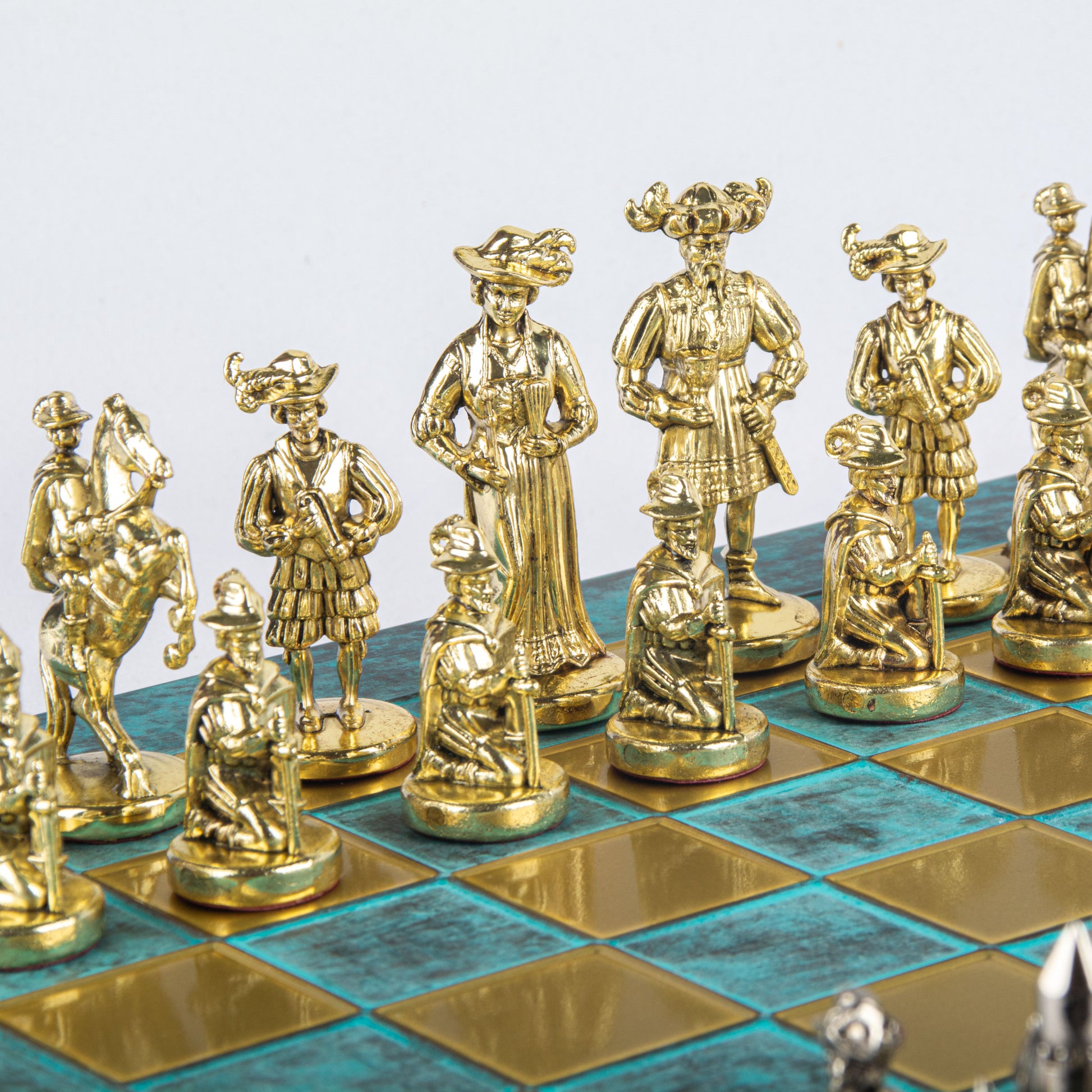MEDIEVAL KNIGHTS CHESS SET with gold/silver chessmen and bronze chessboard 44 x 44cm  (Large) - Premium Chess from MANOPOULOS Chess & Backgammon - Just €275! Shop now at MANOPOULOS Chess & Backgammon