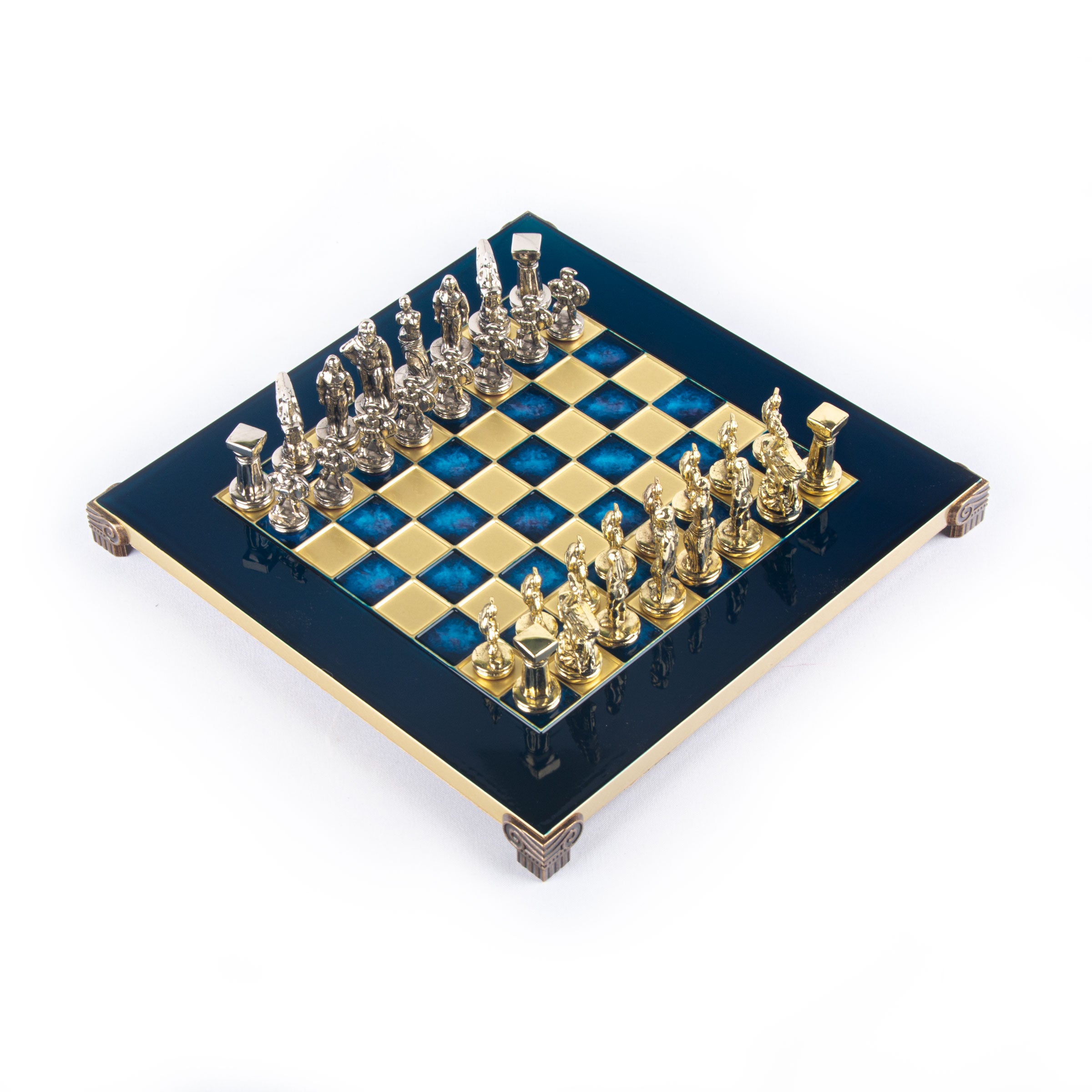 Greek Roman Army Chess Set - Blue Copper Pawns Blue Wooden case outlet Board