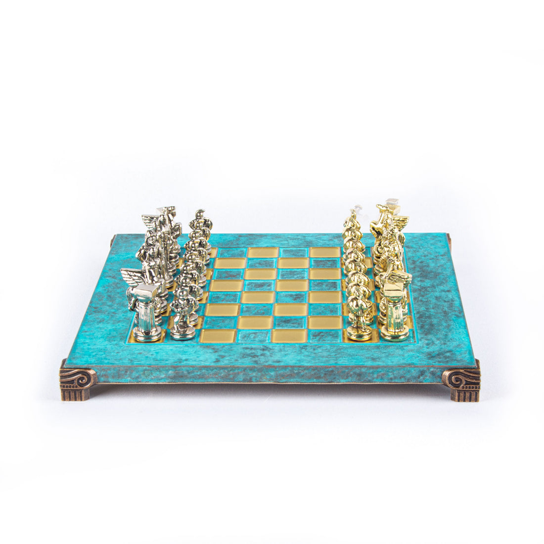 SPARTAN WARRIOR CHESS SET with gold/silver chessmen and bronze chessboard 28 x 28cm (Small) - Premium Chess from MANOPOULOS Chess & Backgammon - Just €168! Shop now at MANOPOULOS Chess & Backgammon