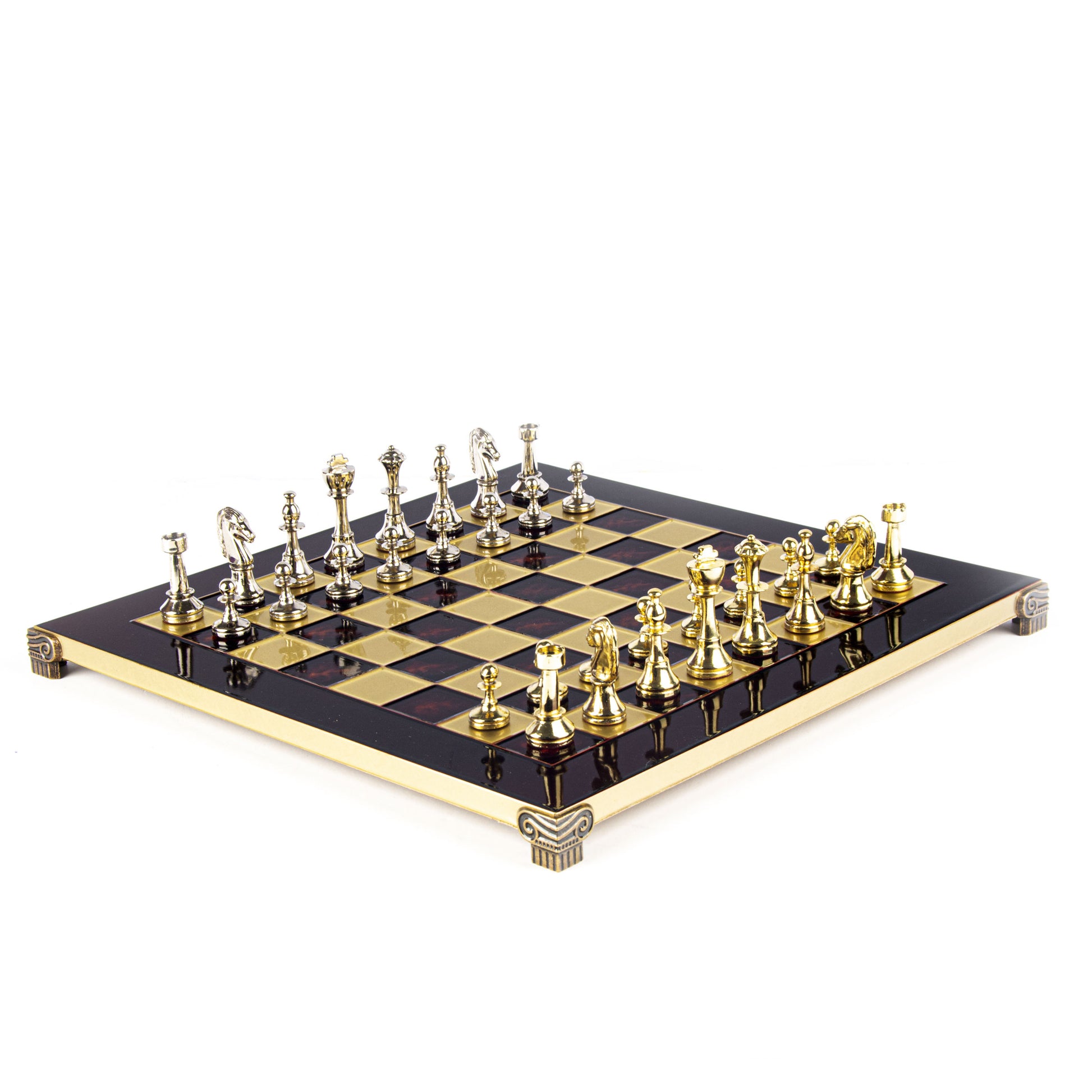 CLASSIC METAL STAUNTON CHESS SET with gold/silver chessmen and bronze chessboard 36 x 36cm (Medium) - Premium Chess from MANOPOULOS Chess & Backgammon - Just €210! Shop now at MANOPOULOS Chess & Backgammon