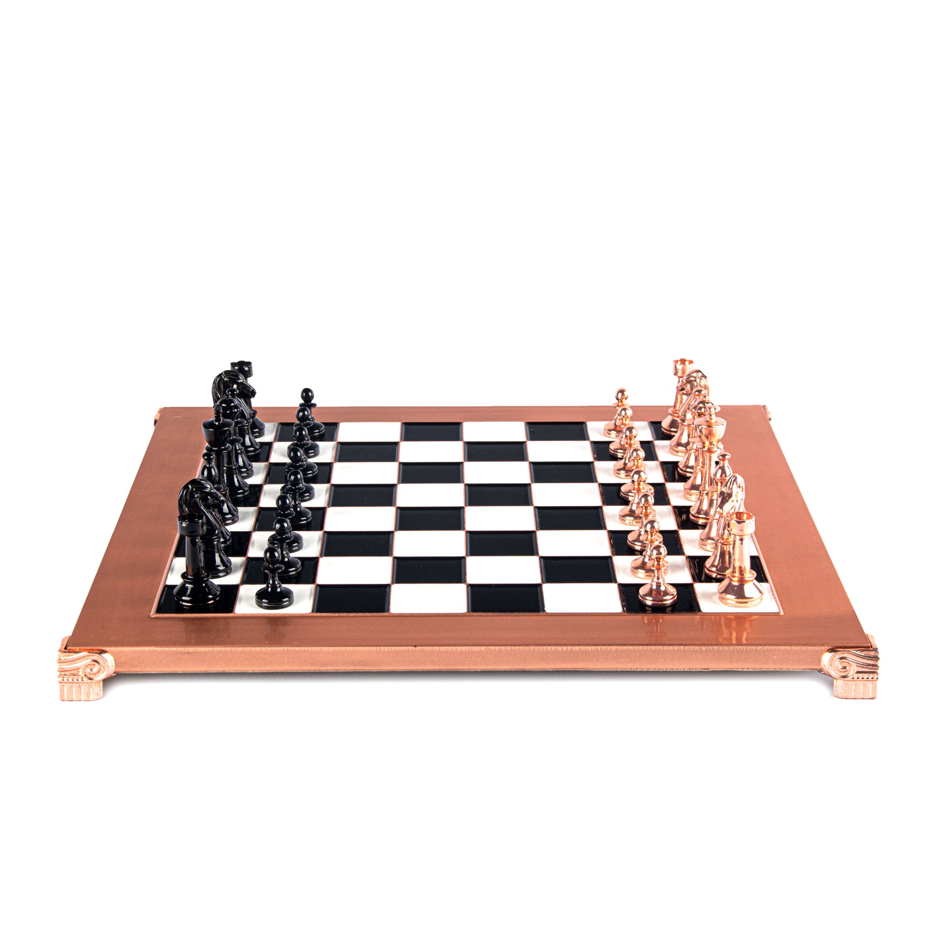 CLASSIC METAL STAUNTON CHESS SET with black/copper chessmen and copper chessboard 36 x 36cm (Medium) - Premium Chess from MANOPOULOS Chess & Backgammon - Just €195! Shop now at MANOPOULOS Chess & Backgammon