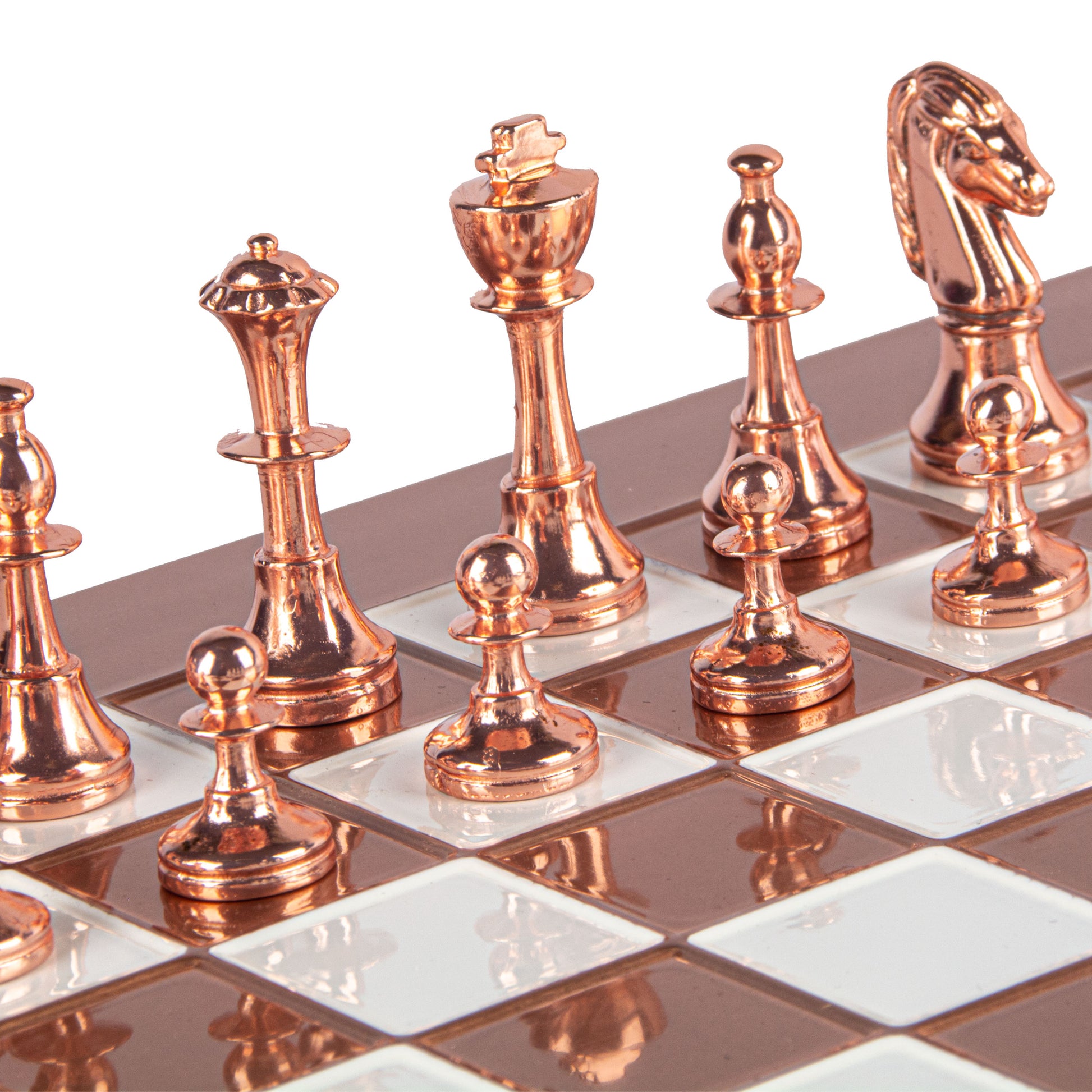 CLASSIC METAL STAUNTON CHESS SET with copper/white chessmen and copper chessboard 36 x 36cm (Medium) - Premium Chess from MANOPOULOS Chess & Backgammon - Just €195! Shop now at MANOPOULOS Chess & Backgammon