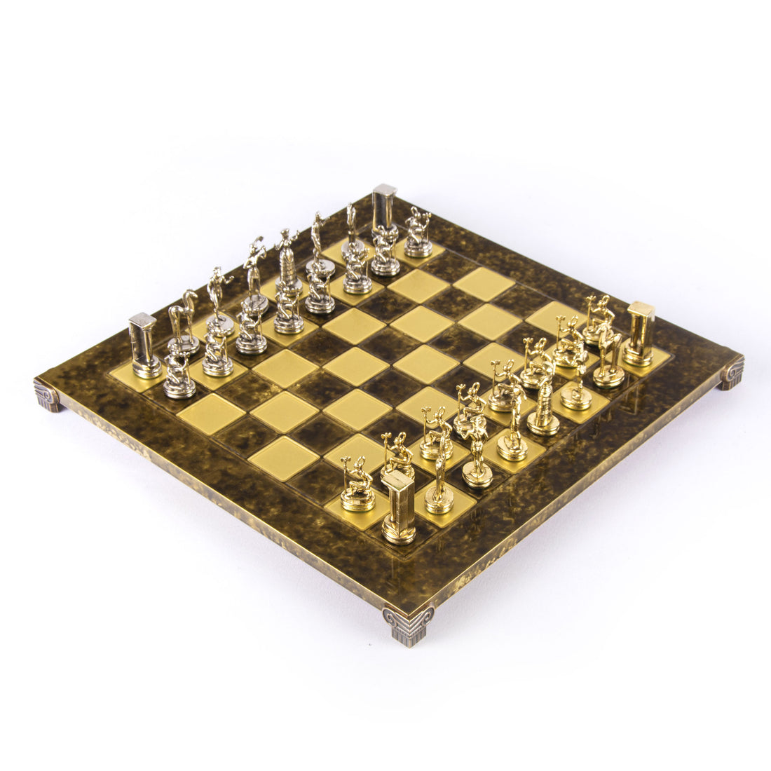 MINOAN WARRIOR CHESS SET with gold/silver chessmen and bronze chessboard 36 x 36cm (Medium) - Premium Chess from MANOPOULOS Chess & Backgammon - Just €210! Shop now at MANOPOULOS Chess & Backgammon
