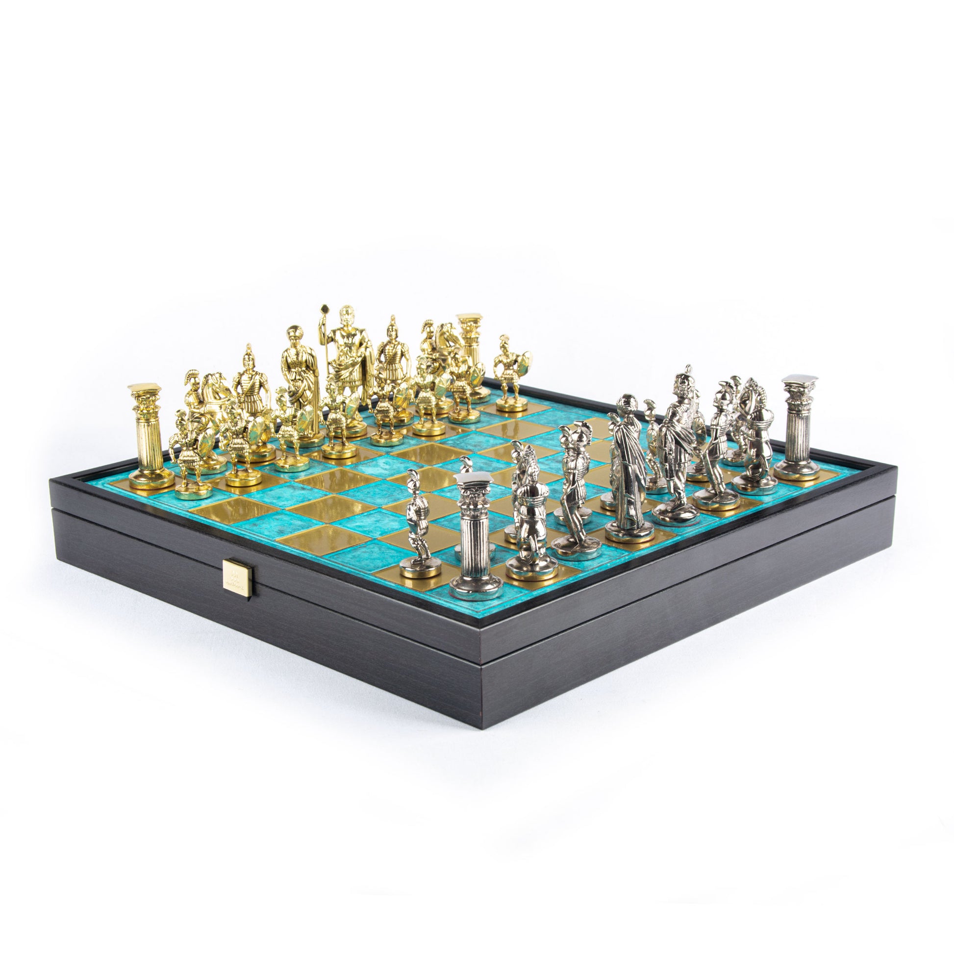 GREEK ROMAN PERIOD CHESS SET in wooden box with gold/silver chessmen and bronze chessboard 41 x 41cm (Large) - Premium Chess from MANOPOULOS Chess & Backgammon - Just €239! Shop now at MANOPOULOS Chess & Backgammon