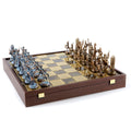 GREEK MYTHOLOGY CHESS SET in wooden box with blue/brown chessmen and bronze chessboard 48 x 48cm (Extra Large) - Premium Chess from MANOPOULOS Chess & Backgammon - Just €469! Shop now at MANOPOULOS Chess & Backgammon
