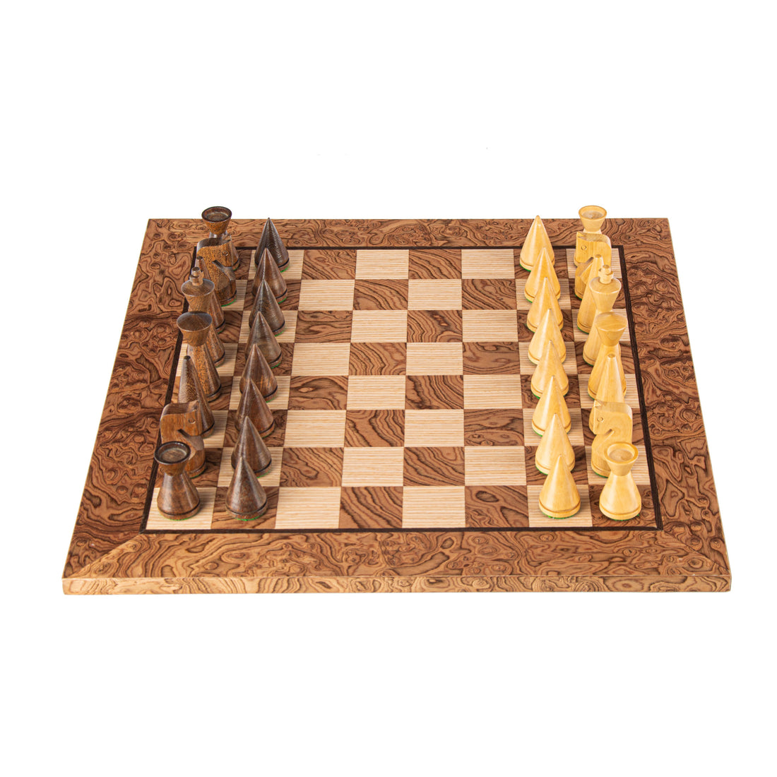 Handcrafted Walnut Burl Chess Set with Modern Chessmen - 40x40cm Board - Premium Chess from MANOPOULOS Chess & Backgammon - Just €240! Shop now at MANOPOULOS Chess & Backgammon