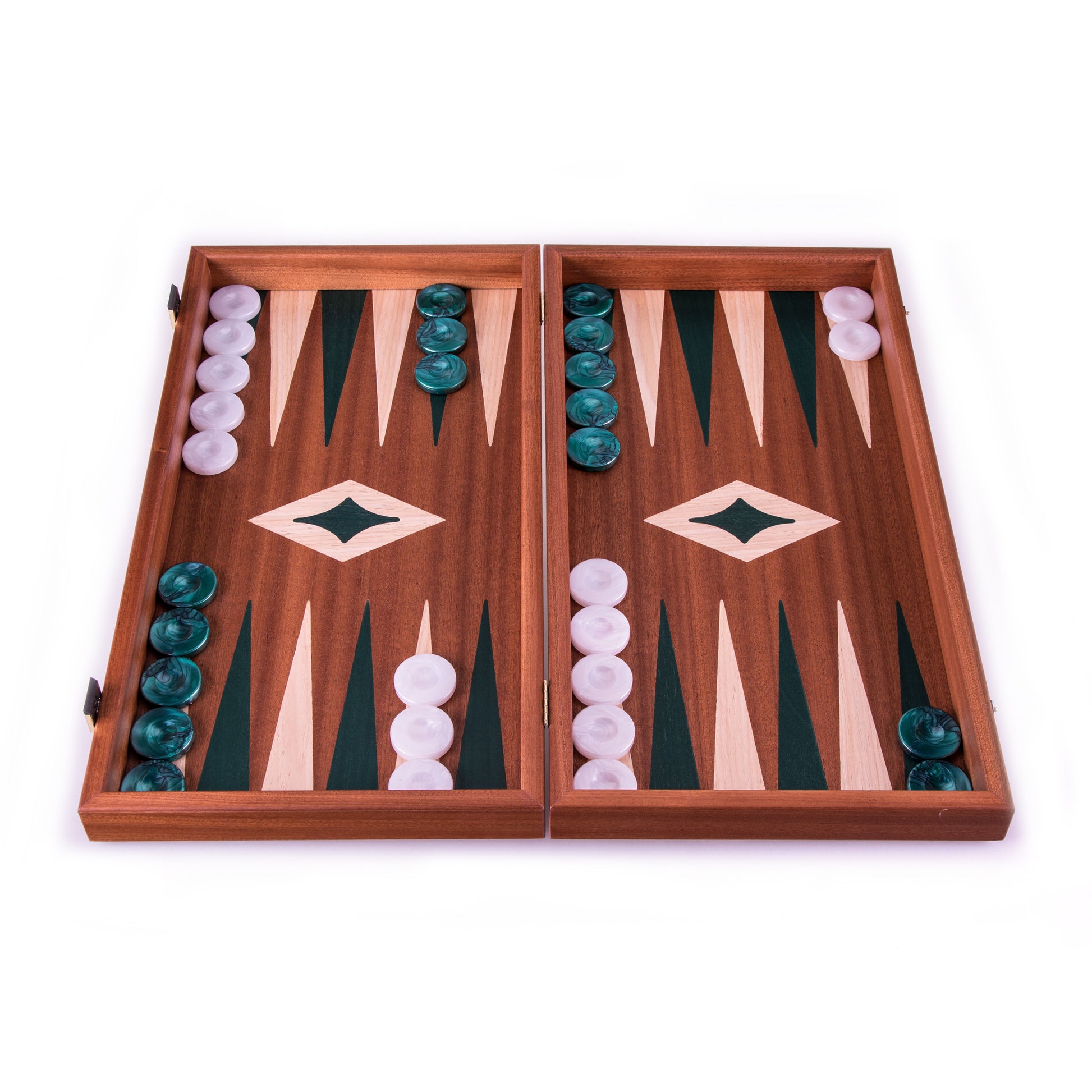 MAHOGANY Backgammon in green color - Premium Backgammon from MANOPOULOS Chess & Backgammon - Just €65! Shop now at MANOPOULOS Chess & Backgammon