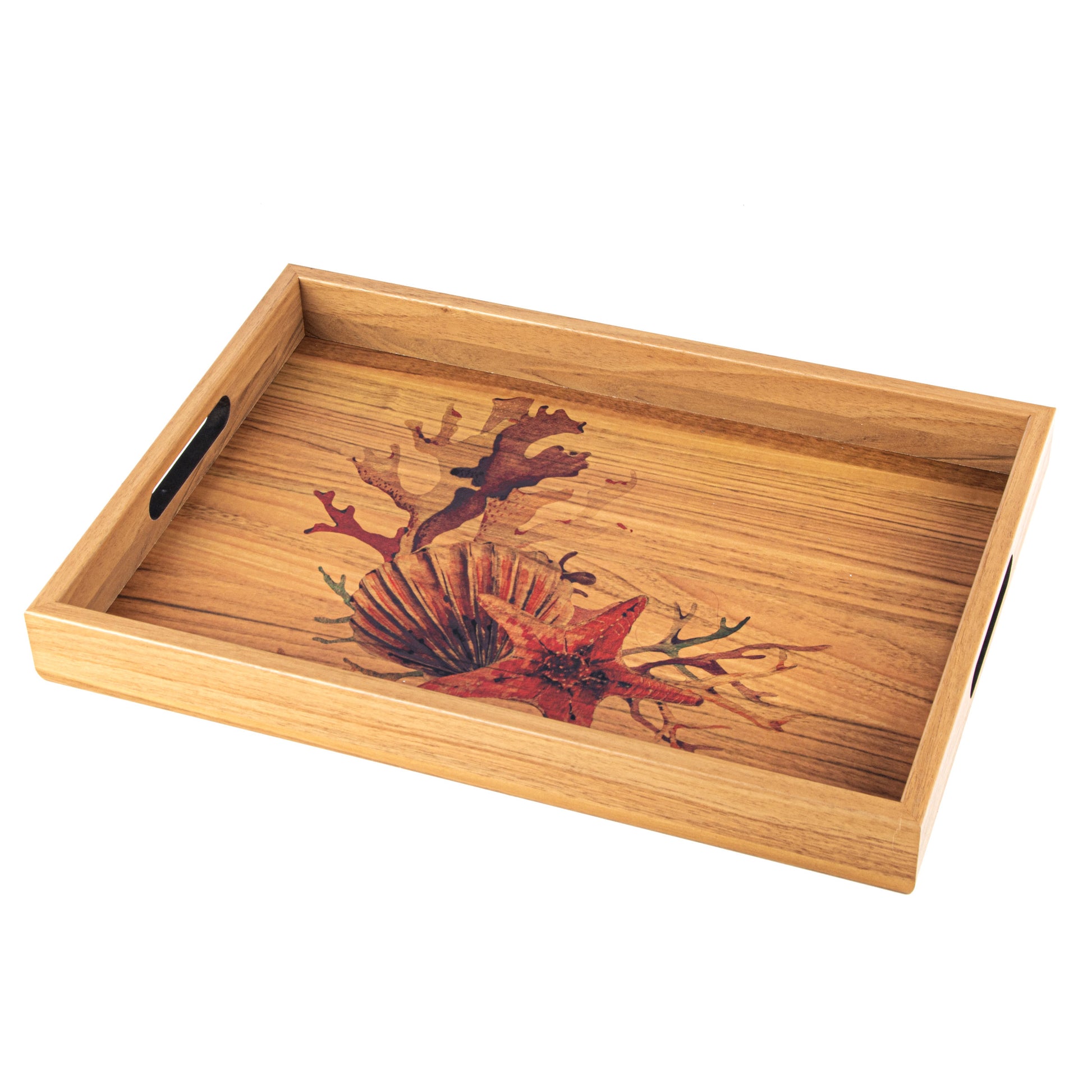 Artistic Wooden Tray with Sea Shell Printed Design - Luxury Game Room Decor - Premium Decorative Objects from MANOPOULOS Chess & Backgammon - Just €25! Shop now at MANOPOULOS Chess & Backgammon