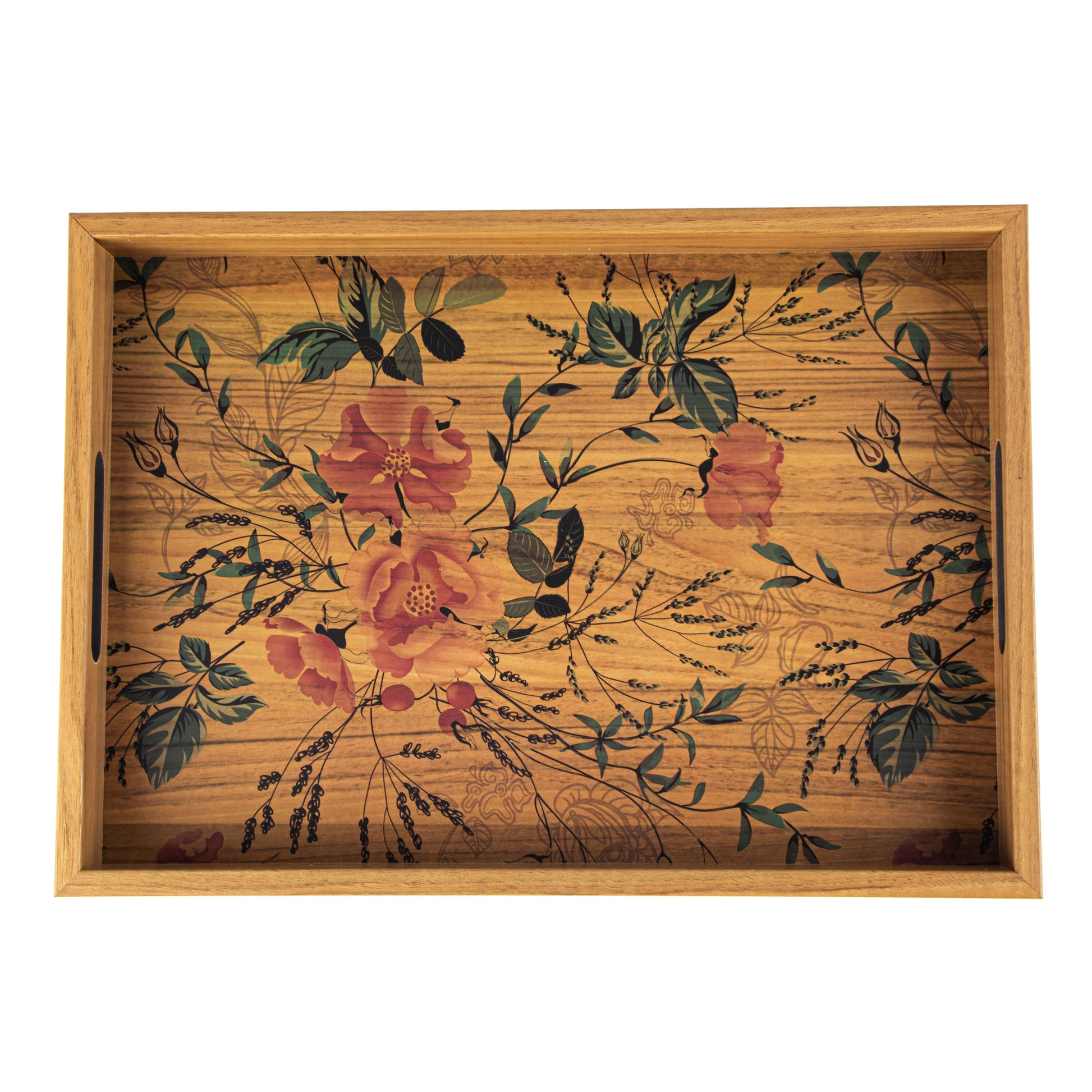 Handcrafted Wooden Tray with Floral Design - Elegant Artistic Home Decor - Premium Decorative Objects from MANOPOULOS Chess & Backgammon - Just €25! Shop now at MANOPOULOS Chess & Backgammon