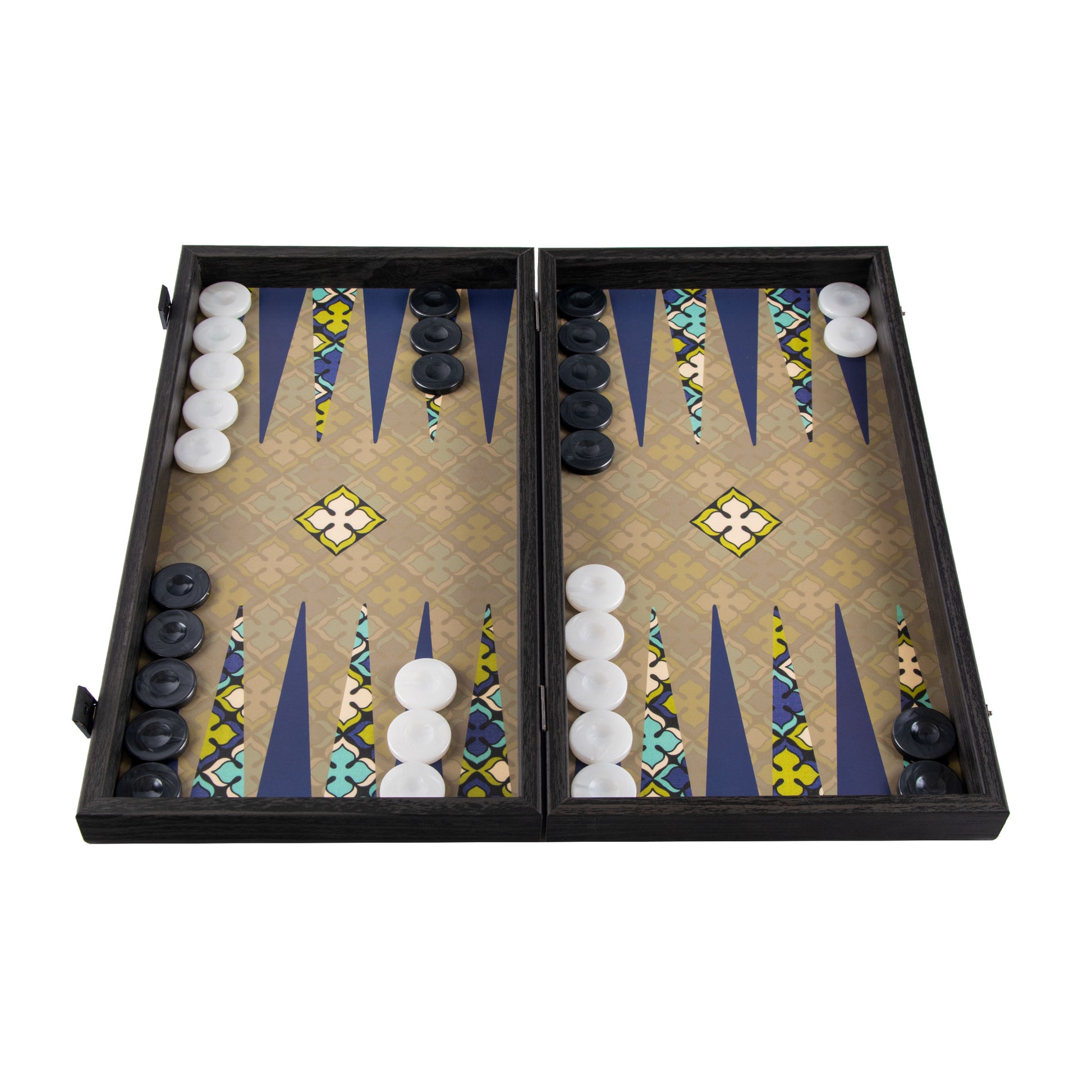 Handcrafted Geometrical Floral Pattern Backgammon Set - Navy Blue Design - Premium Backgammon from MANOPOULOS Chess & Backgammon - Just €59! Shop now at MANOPOULOS Chess & Backgammon