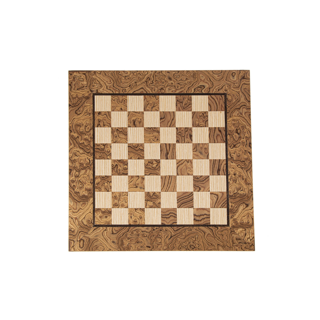 Handcrafted Walnut Burl & Oak Inlaid Chessboard - 34x34cm (Small) - Premium Chess from MANOPOULOS Chess & Backgammon - Just €82.50! Shop now at MANOPOULOS Chess & Backgammon