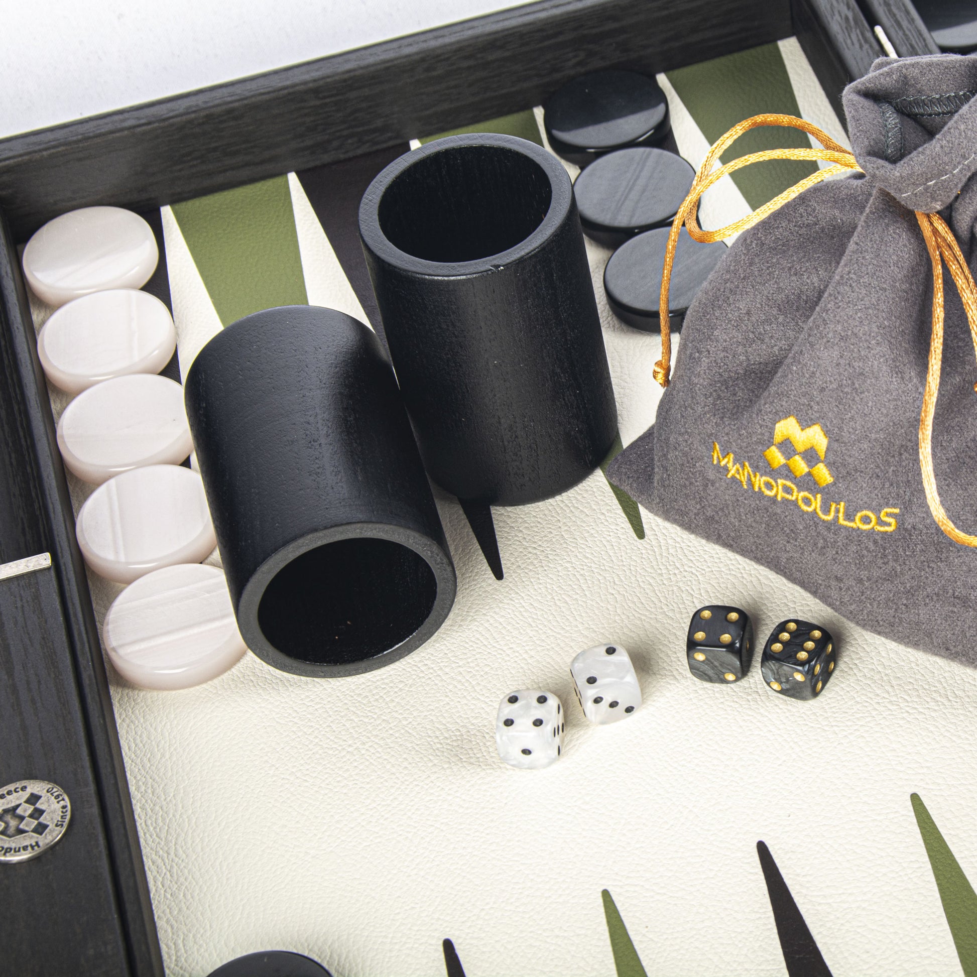 Premium Handcrafted Crocodile Tote in Olive Green Leather Backgammon Set - Premium Backgammon from MANOPOULOS Chess & Backgammon - Just €519! Shop now at MANOPOULOS Chess & Backgammon