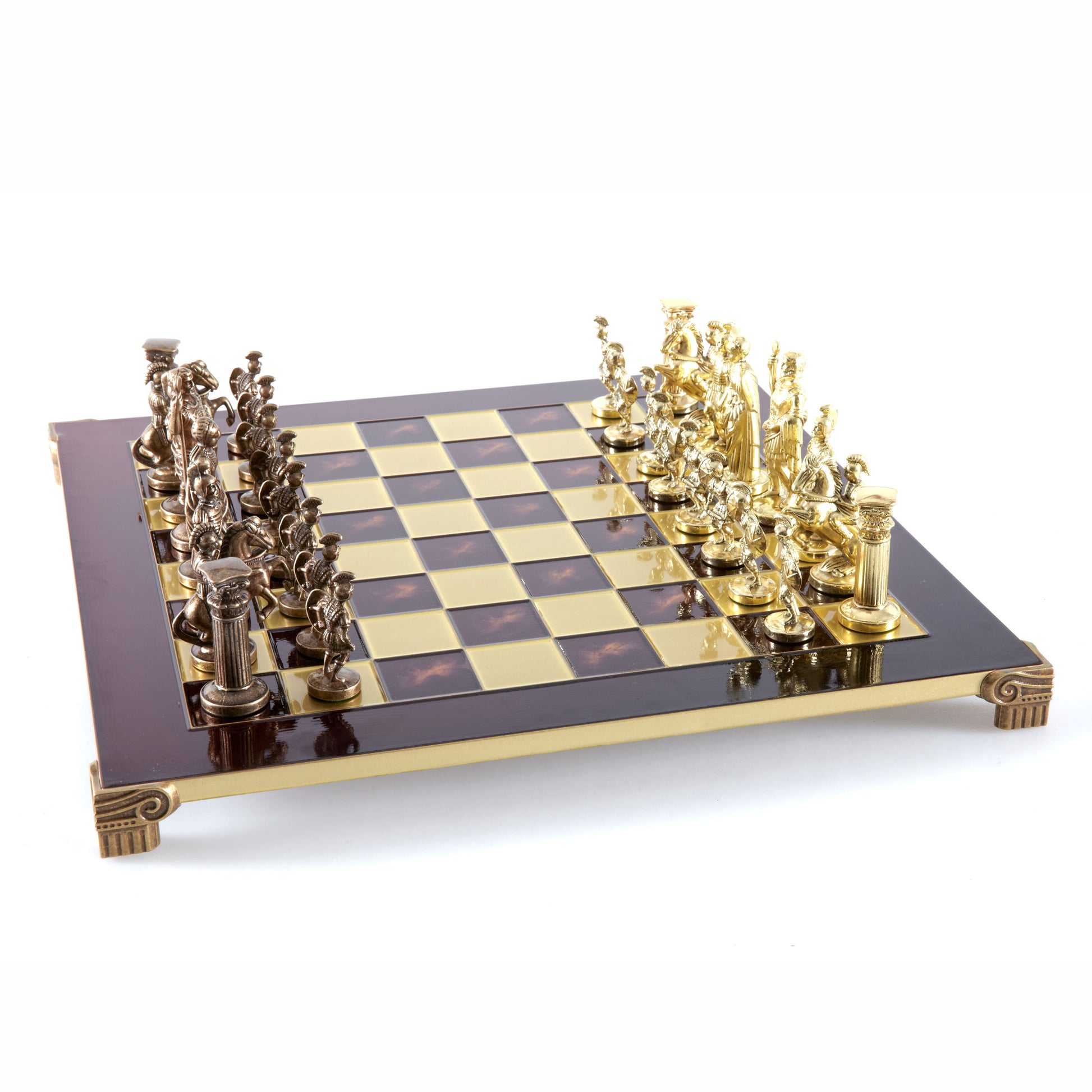 GREEK ROMAN PERIOD CHESS SET with gold/brown chessmen and bronze chessboard 44 x 44cm (Large) - Premium Chess from MANOPOULOS Chess & Backgammon - Just €275! Shop now at MANOPOULOS Chess & Backgammon