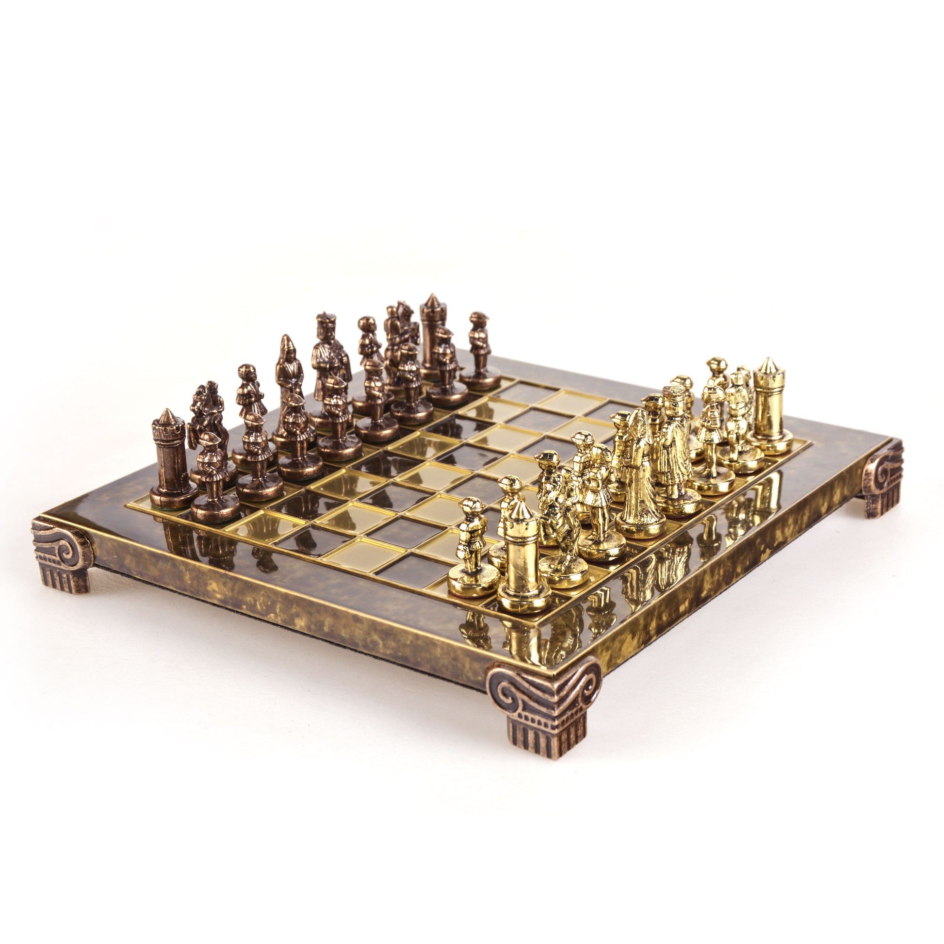 BYZANTINE EMPIRE CHESS  SET with gold/brown chessmen and bronze chessboard 20 x 20cm (Extra Small) - Premium Chess from MANOPOULOS Chess & Backgammon - Just €85! Shop now at MANOPOULOS Chess & Backgammon