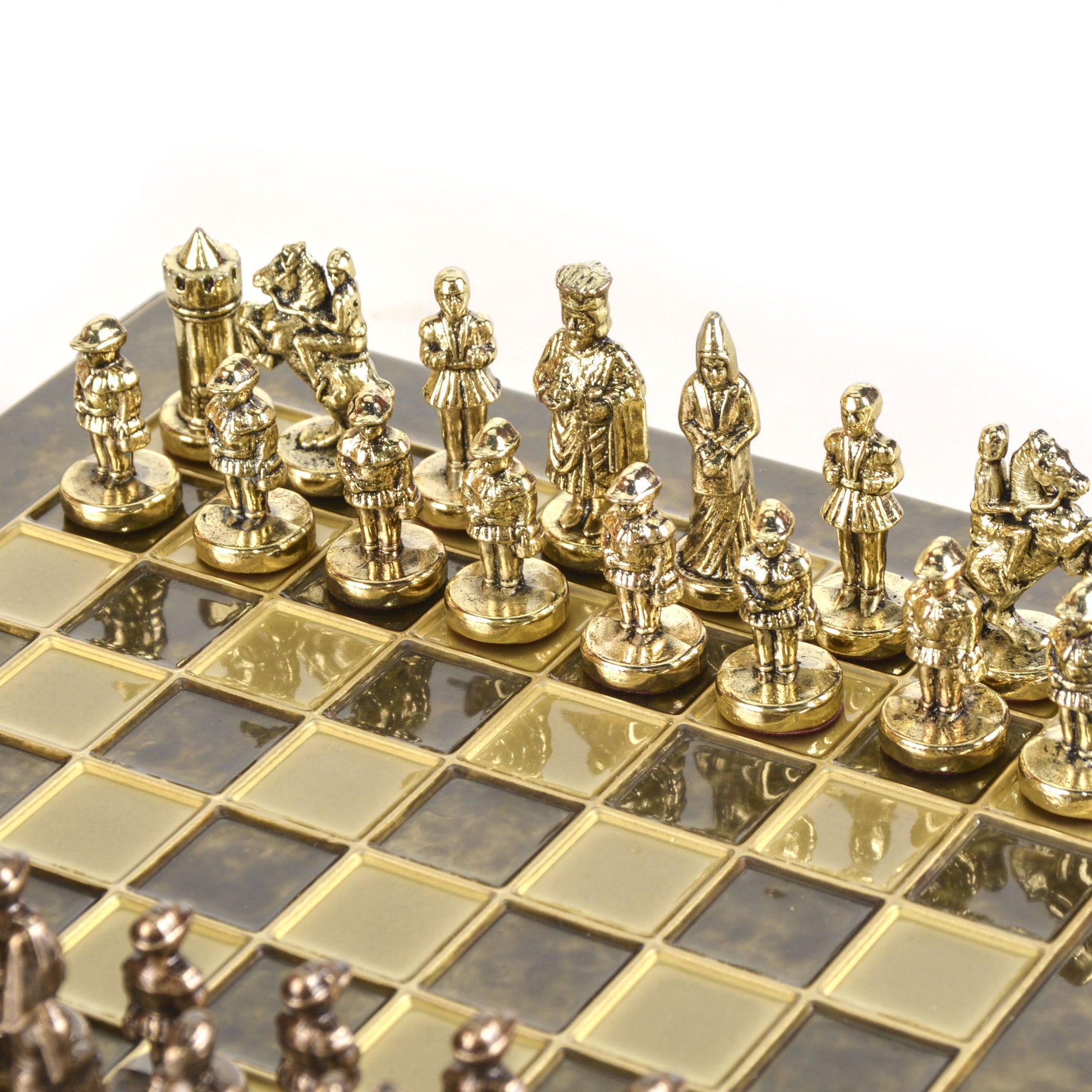 BYZANTINE EMPIRE CHESS  SET with gold/brown chessmen and bronze chessboard 20 x 20cm (Extra Small) - Premium Chess from MANOPOULOS Chess & Backgammon - Just €85! Shop now at MANOPOULOS Chess & Backgammon