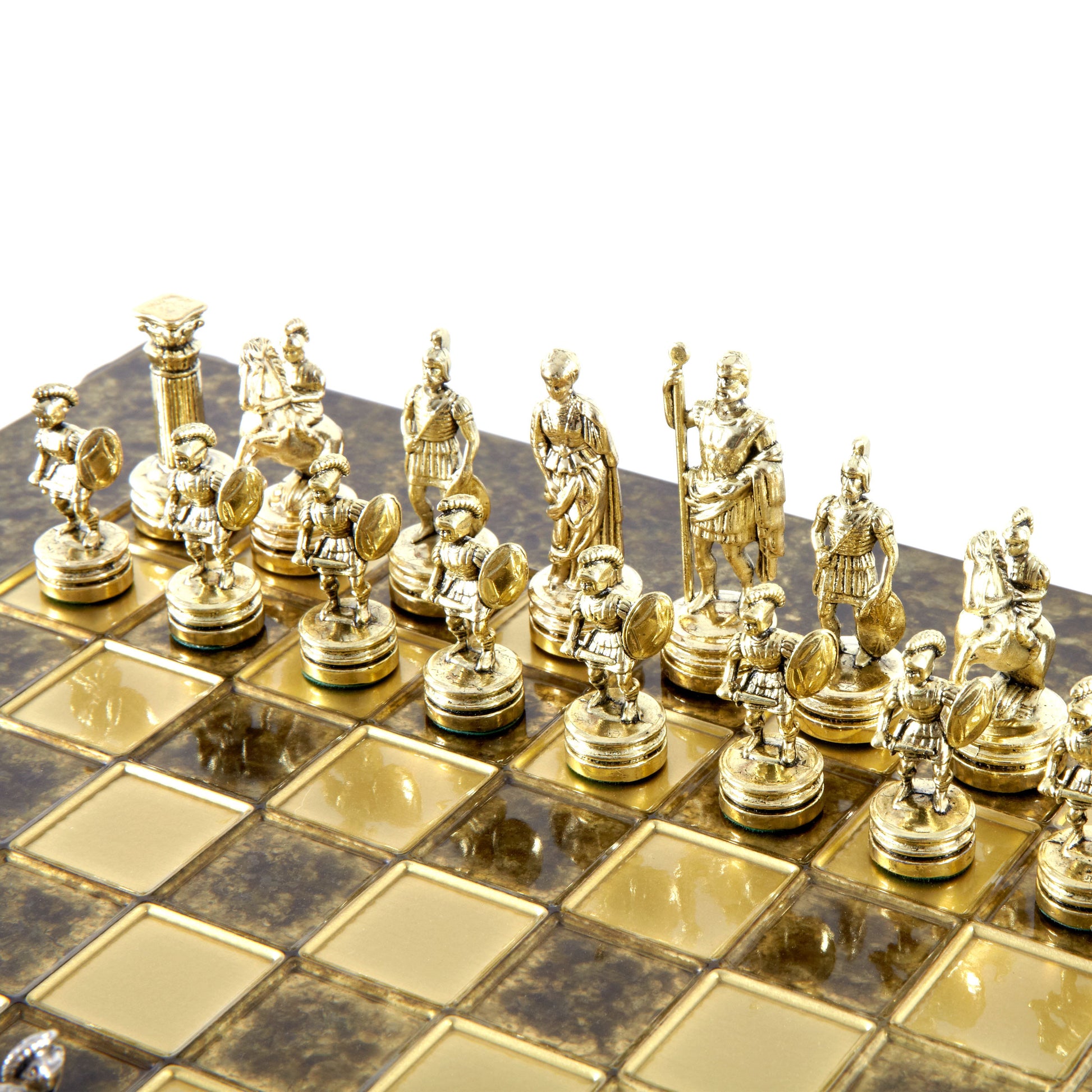 GREEK ROMAN PERIOD CHESS SET with gold/silver chessmen and bronze chessboard 28 x 28cm (Small) - Premium Chess from MANOPOULOS Chess & Backgammon - Just €163! Shop now at MANOPOULOS Chess & Backgammon