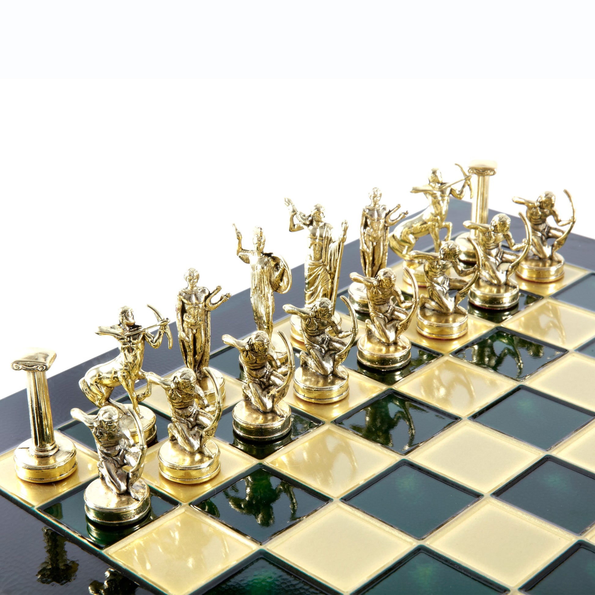 LABOURS OF HERCULES CHESS SET with gold/silver chessmen and bronze chessboard 36 x 36cm (Medium) - Premium Chess from MANOPOULOS Chess & Backgammon - Just €210! Shop now at MANOPOULOS Chess & Backgammon