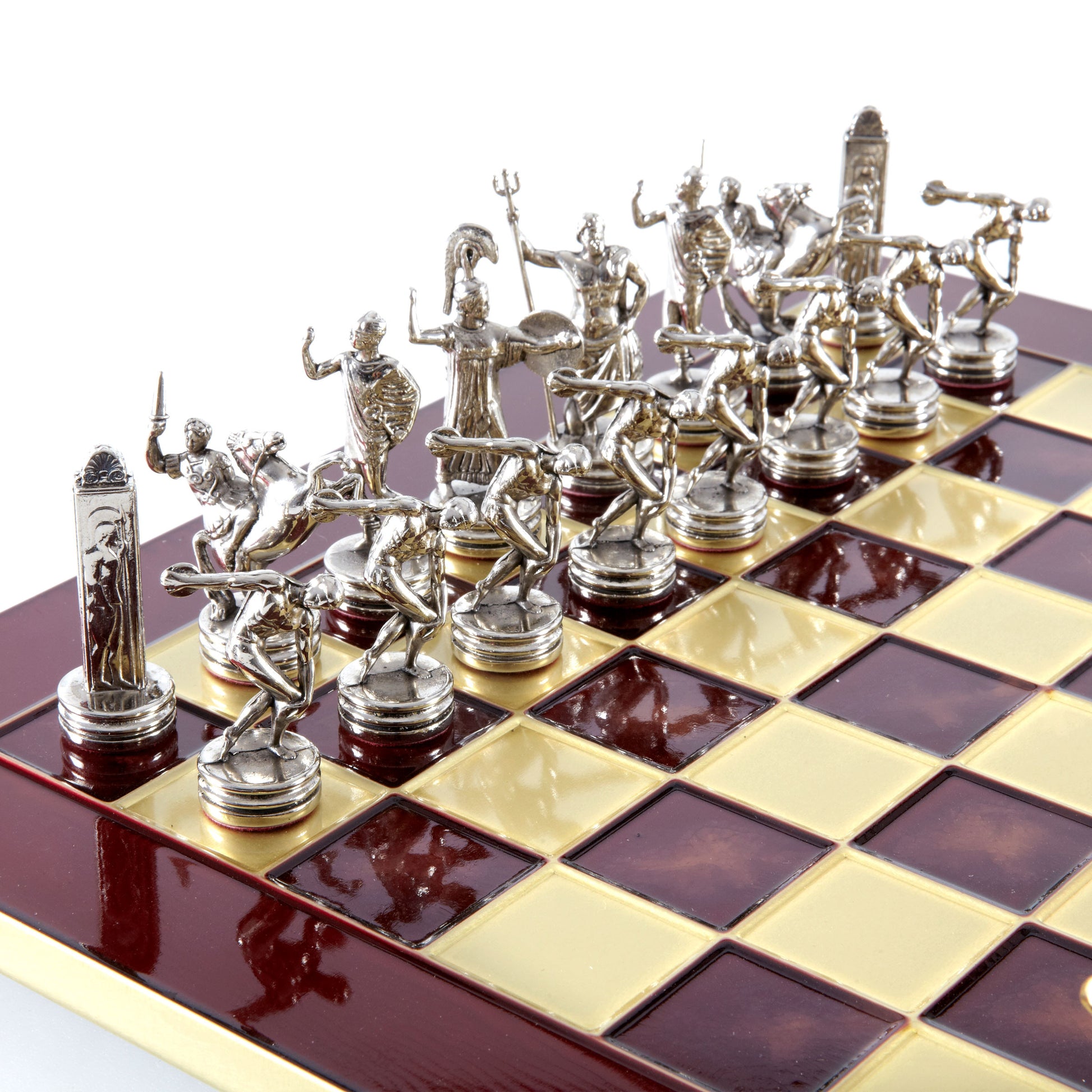 DISCUS THROWER CHESS SET with gold/silver chessmen and bronze chessboard 36 x 36cm (Medium) - Premium Chess from MANOPOULOS Chess & Backgammon - Just €210! Shop now at MANOPOULOS Chess & Backgammon