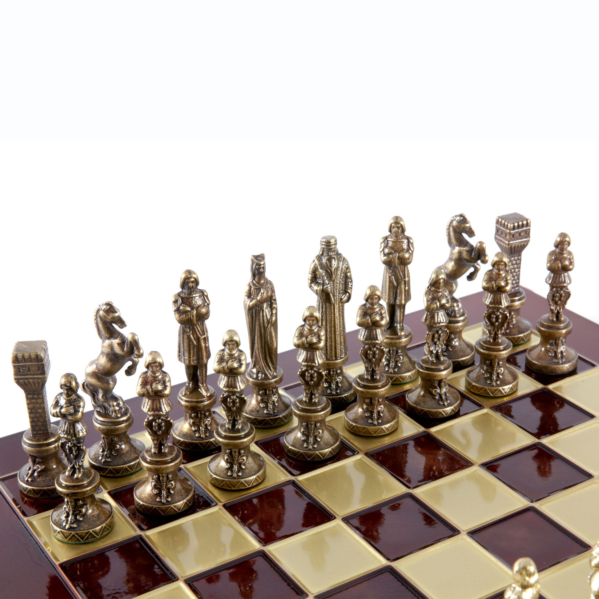 RENAISSANCE CHESS SET with gold/brown chessmen and bronze chessboard 36 x 36cm (Medium) - Premium Chess from MANOPOULOS Chess & Backgammon - Just €210! Shop now at MANOPOULOS Chess & Backgammon