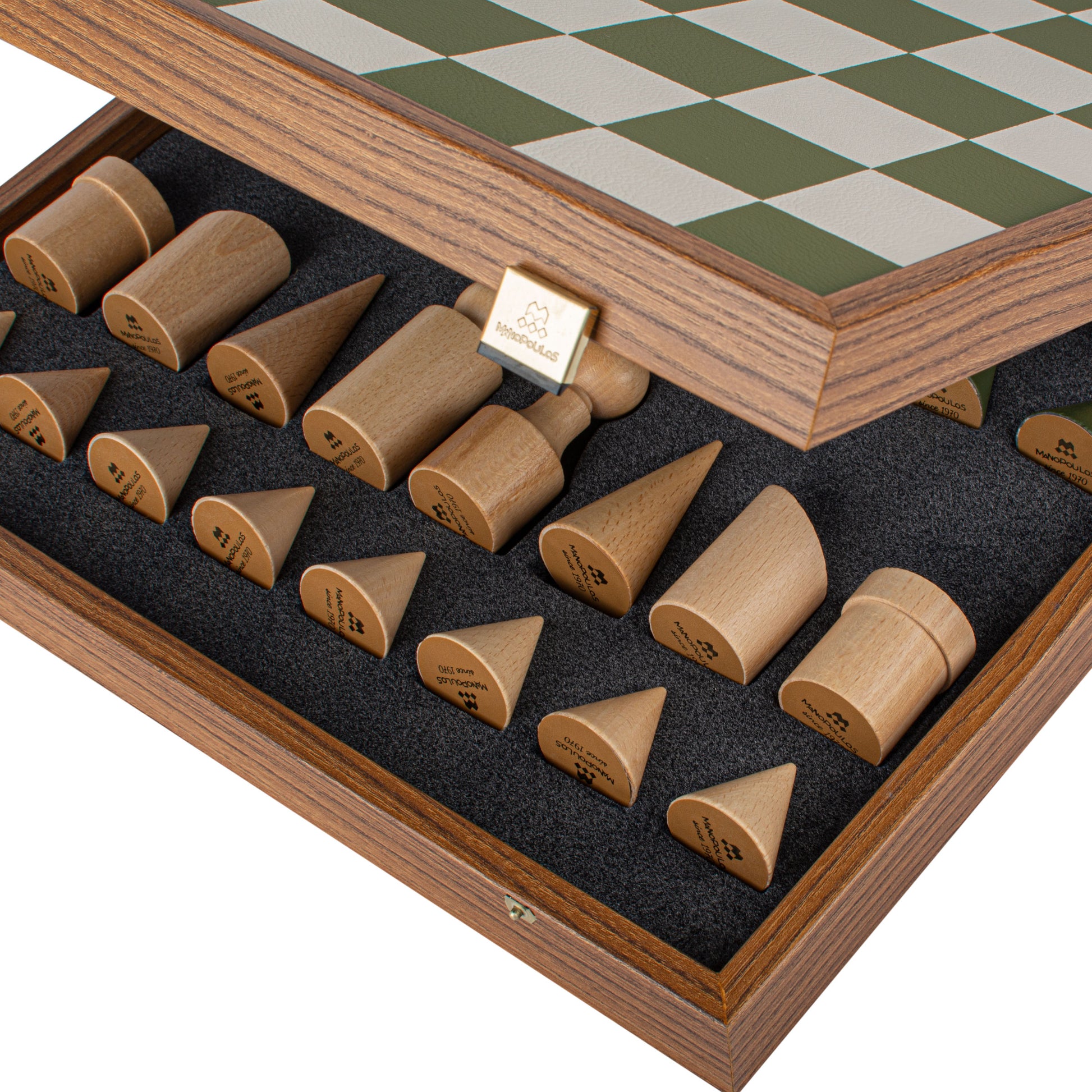 Bauhaus Style Green & White Chess Set - 40x40cm with 8.5cm King Chessmen - Premium Chess from MANOPOULOS Chess & Backgammon - Just €195! Shop now at MANOPOULOS Chess & Backgammon