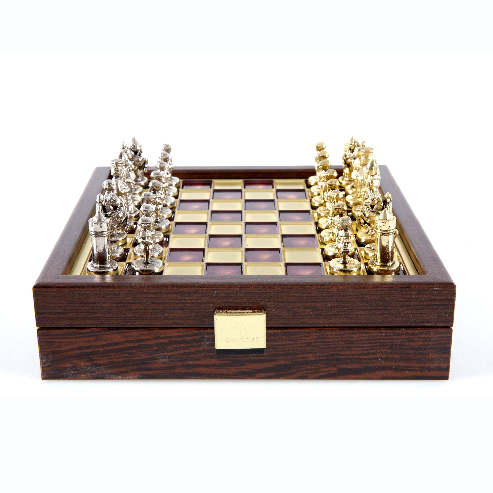 BYZANTINE EMPIRE CHESS SET In Wooden Box With Storage with gold/silver chessmen and bronze chessboard 20 x 20cm (Extra Small) - Premium Chess from MANOPOULOS Chess & Backgammon - Just €79! Shop now at MANOPOULOS Chess & Backgammon